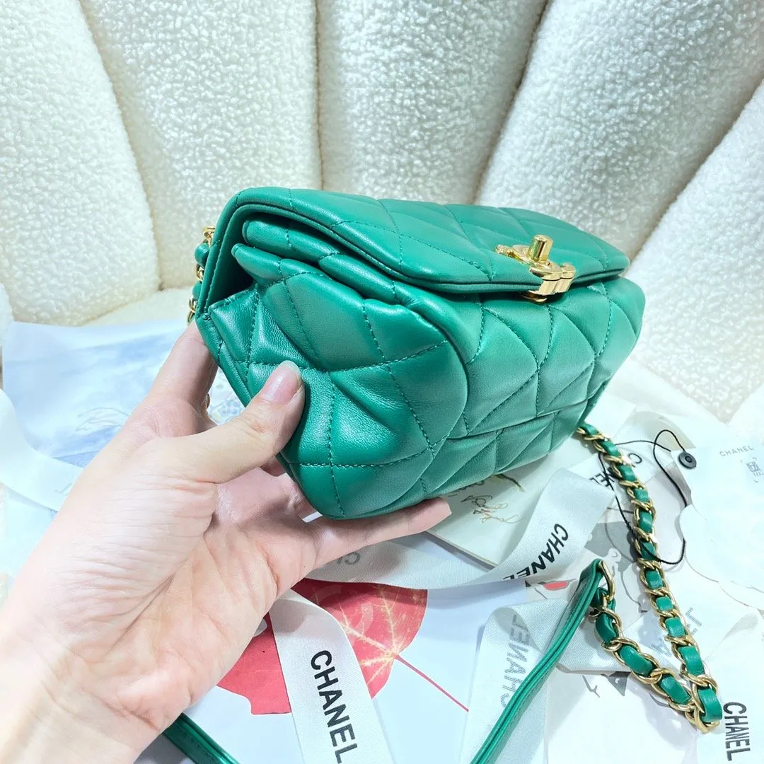 CHLMini Flap Bag Gold Hardware Green For Women, Women&#8217;s Handbags, Shoulder Bags 6.7in/17cm AS3365