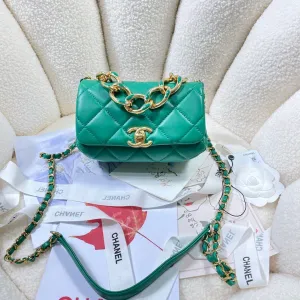 CHLMini Flap Bag Gold Hardware Green For Women, Women&#8217;s Handbags, Shoulder Bags 6.7in/17cm AS3365