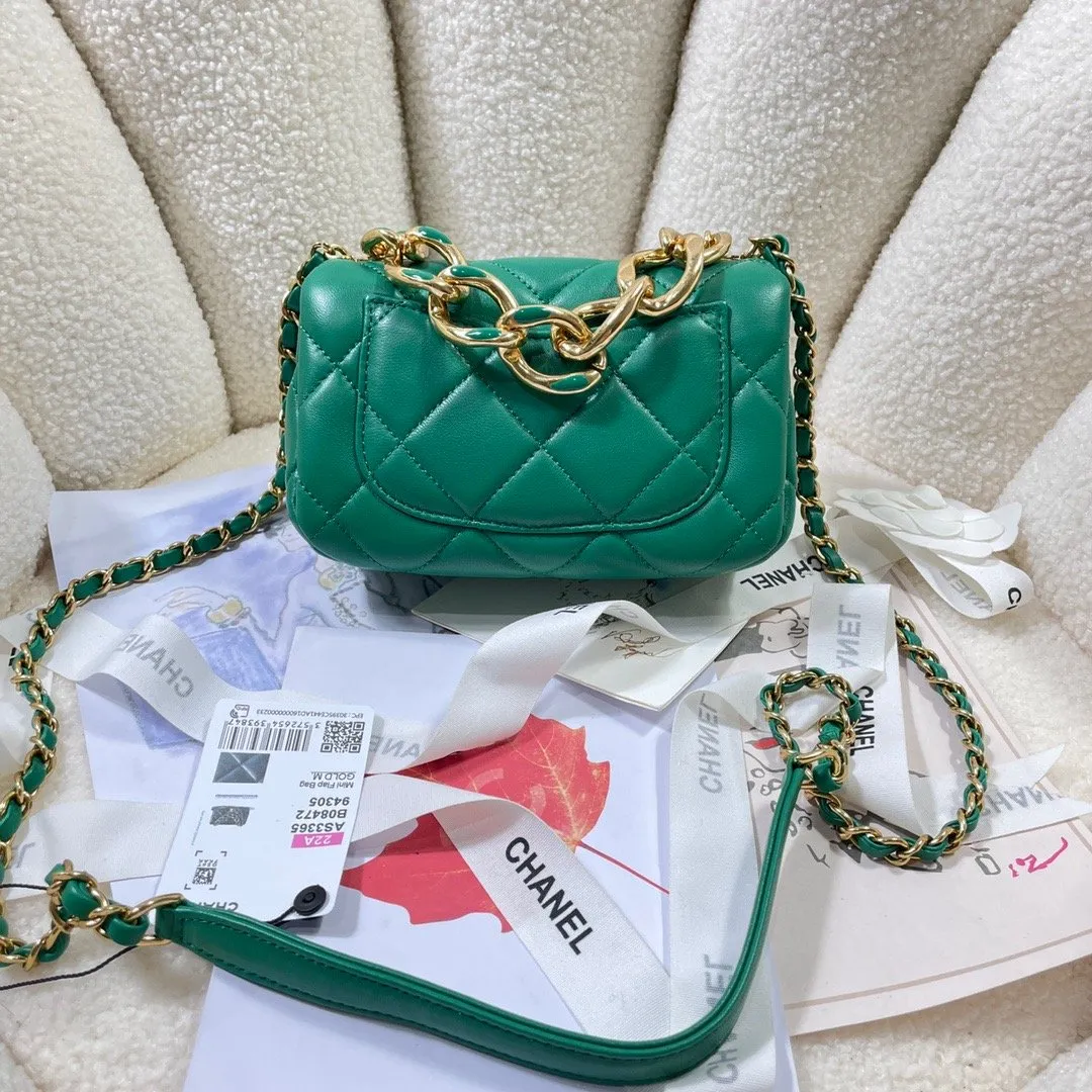 CHLMini Flap Bag Gold Hardware Green For Women, Women&#8217;s Handbags, Shoulder Bags 6.7in/17cm AS3365