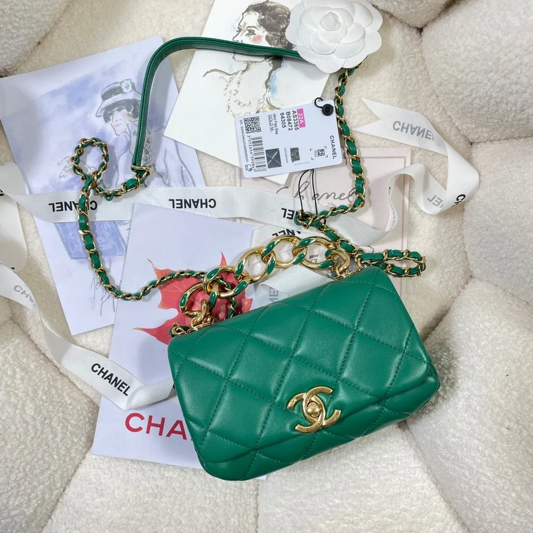 CHLMini Flap Bag Gold Hardware Green For Women, Women&#8217;s Handbags, Shoulder Bags 6.7in/17cm AS3365