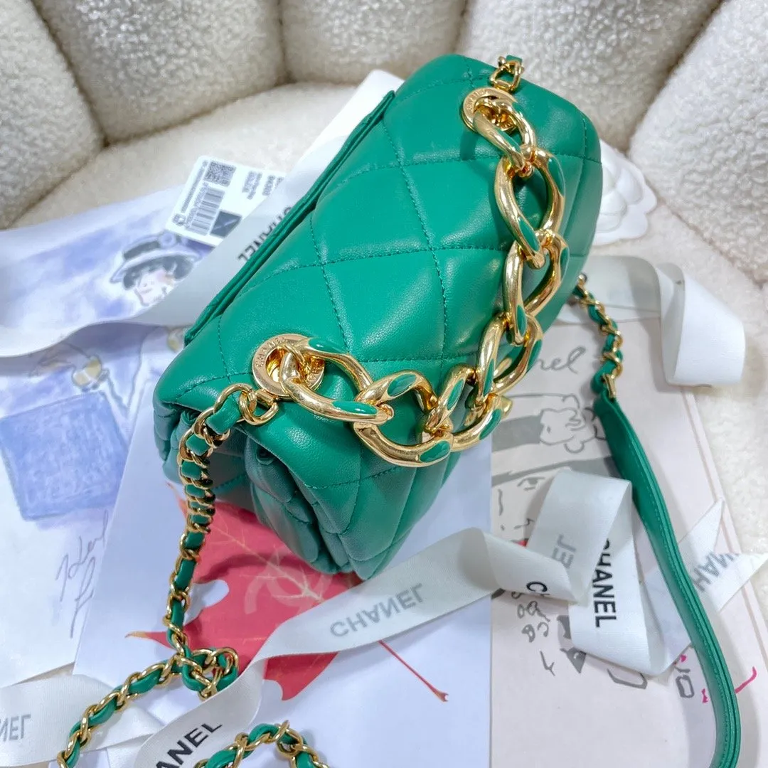 CHLMini Flap Bag Gold Hardware Green For Women, Women&#8217;s Handbags, Shoulder Bags 6.7in/17cm AS3365