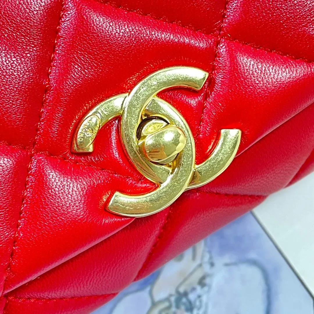 CHLMini Flap Bag Gold Hardware Red For Women, Women&#8217;s Handbags, Shoulder Bags 6.7in/17cm AS3365