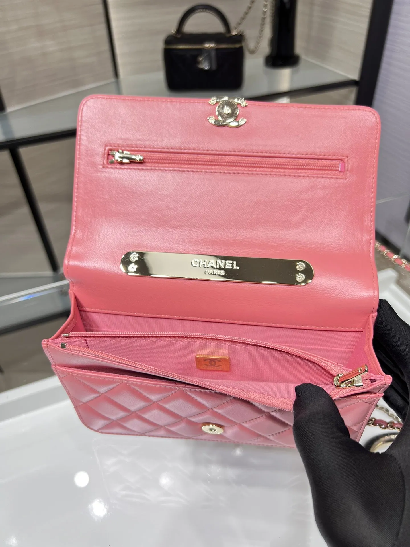CHLWOC 19 Chain Wallet Bag Gold Hardware PiNike For Women, Women&#8217;s Handbags, Shoulder Bags 7.5in/19cm
