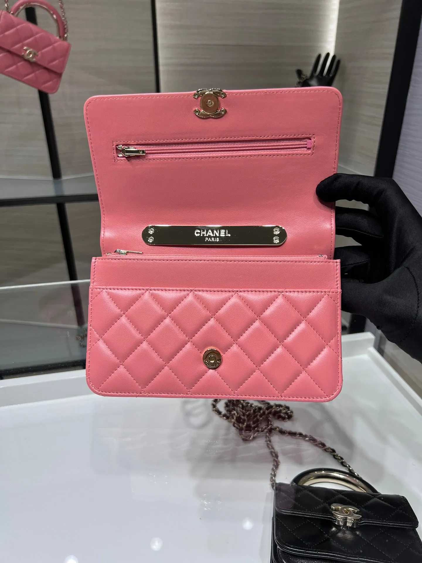 CHLWOC 19 Chain Wallet Bag Gold Hardware PiNike For Women, Women&#8217;s Handbags, Shoulder Bags 7.5in/19cm