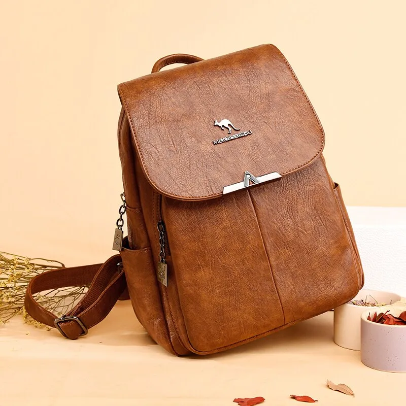 Christmas Gift Casual Women Leather Backpack Large Capacity Travel Backpacks School Bags Multifunction Shoulder Bags for Women 2020 New Bagpack