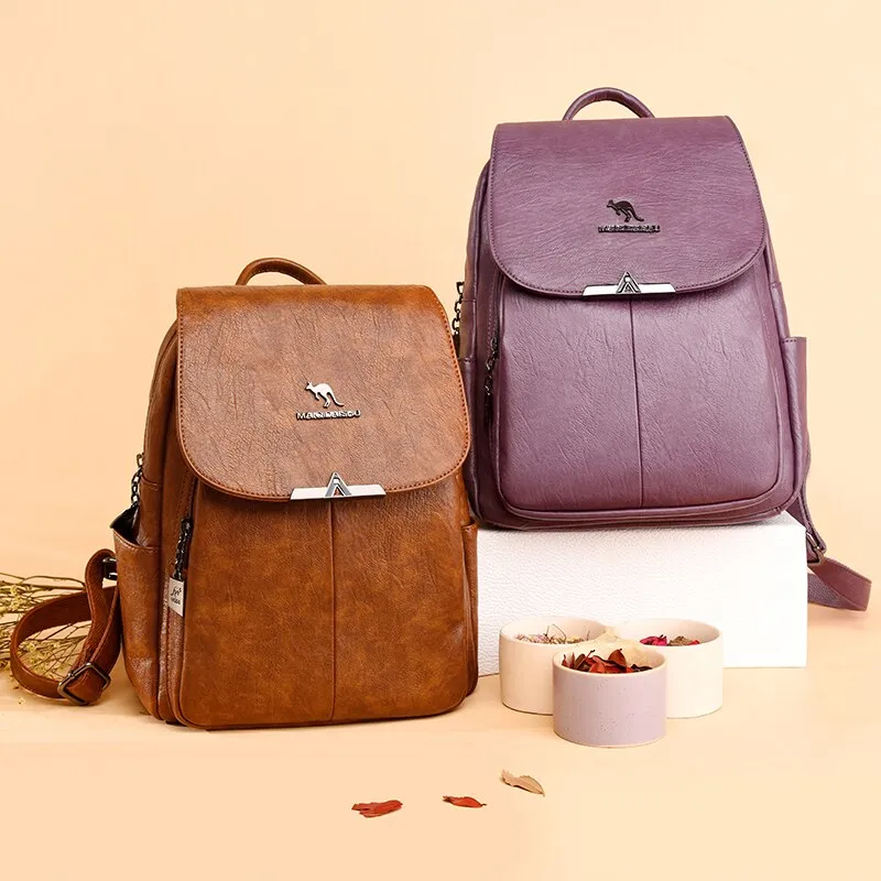 Christmas Gift Casual Women Leather Backpack Large Capacity Travel Backpacks School Bags Multifunction Shoulder Bags for Women 2020 New Bagpack