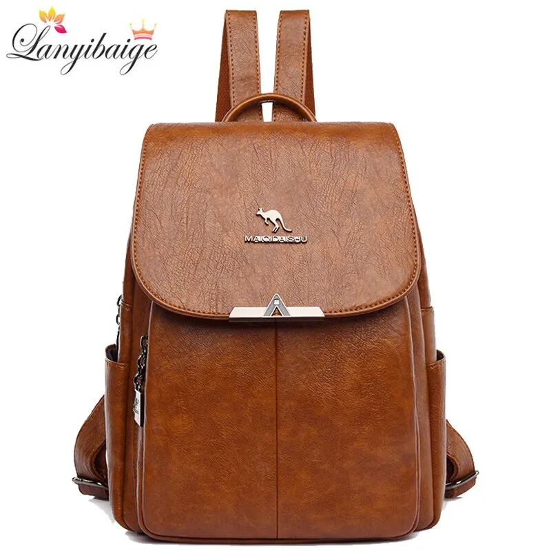 Christmas Gift Casual Women Leather Backpack Large Capacity Travel Backpacks School Bags Multifunction Shoulder Bags for Women 2020 New Bagpack