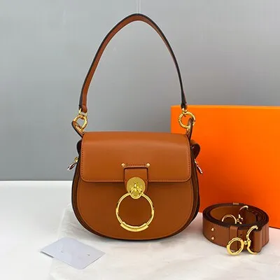 Christmas Gift Female bag 2021 new embroidery crossbody portable round bag wide shoulder strap ring saddle bag leather single shoulder piggy ba