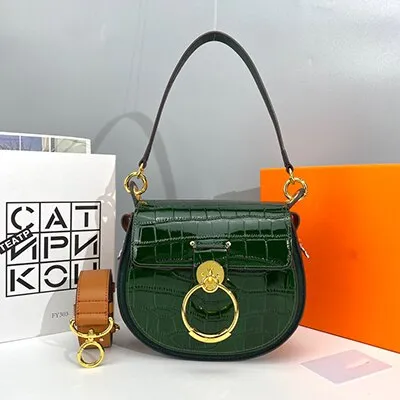 Christmas Gift Female bag 2021 new embroidery crossbody portable round bag wide shoulder strap ring saddle bag leather single shoulder piggy ba