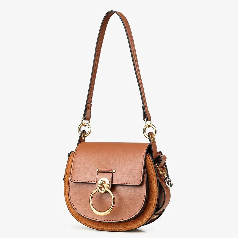 Christmas Gift Female bag 2021 new embroidery crossbody portable round bag wide shoulder strap ring saddle bag leather single shoulder piggy ba