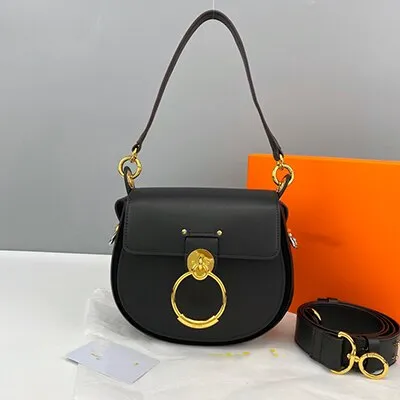 Christmas Gift Female bag 2021 new embroidery crossbody portable round bag wide shoulder strap ring saddle bag leather single shoulder piggy ba