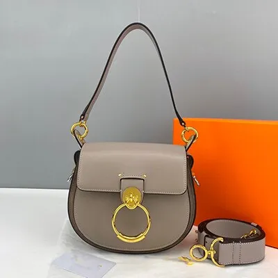 Christmas Gift Female bag 2021 new embroidery crossbody portable round bag wide shoulder strap ring saddle bag leather single shoulder piggy ba