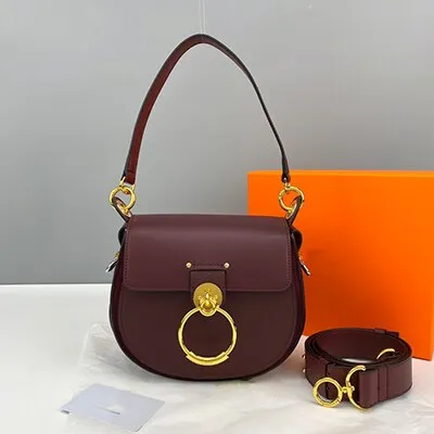 Christmas Gift Female bag 2021 new embroidery crossbody portable round bag wide shoulder strap ring saddle bag leather single shoulder piggy ba