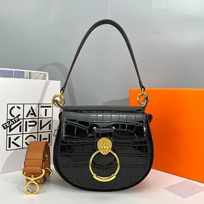 Christmas Gift Female bag 2021 new embroidery crossbody portable round bag wide shoulder strap ring saddle bag leather single shoulder piggy ba