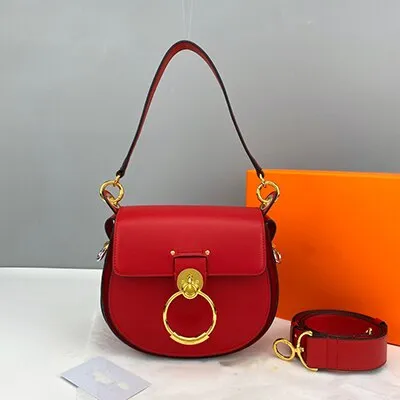 Christmas Gift Female bag 2021 new embroidery crossbody portable round bag wide shoulder strap ring saddle bag leather single shoulder piggy ba