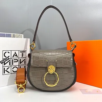 Christmas Gift Female bag 2021 new embroidery crossbody portable round bag wide shoulder strap ring saddle bag leather single shoulder piggy ba