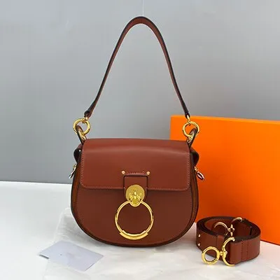 Christmas Gift Female bag 2021 new embroidery crossbody portable round bag wide shoulder strap ring saddle bag leather single shoulder piggy ba