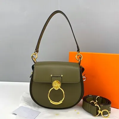Christmas Gift Female bag 2021 new embroidery crossbody portable round bag wide shoulder strap ring saddle bag leather single shoulder piggy ba