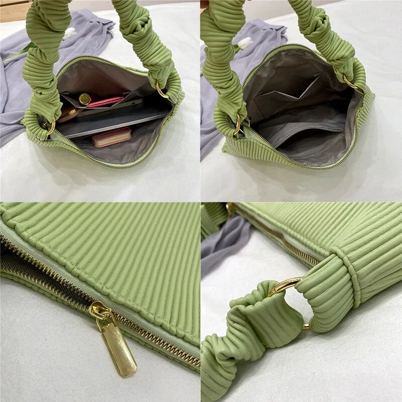 Christmas Gift Soft Leather Underarm Shoulder Bags for Women 2021 New High Capacity Pleated Lady Top Handle Handbag Female Fold Tote Bag