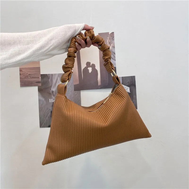 Christmas Gift Soft Leather Underarm Shoulder Bags for Women 2021 New High Capacity Pleated Lady Top Handle Handbag Female Fold Tote Bag