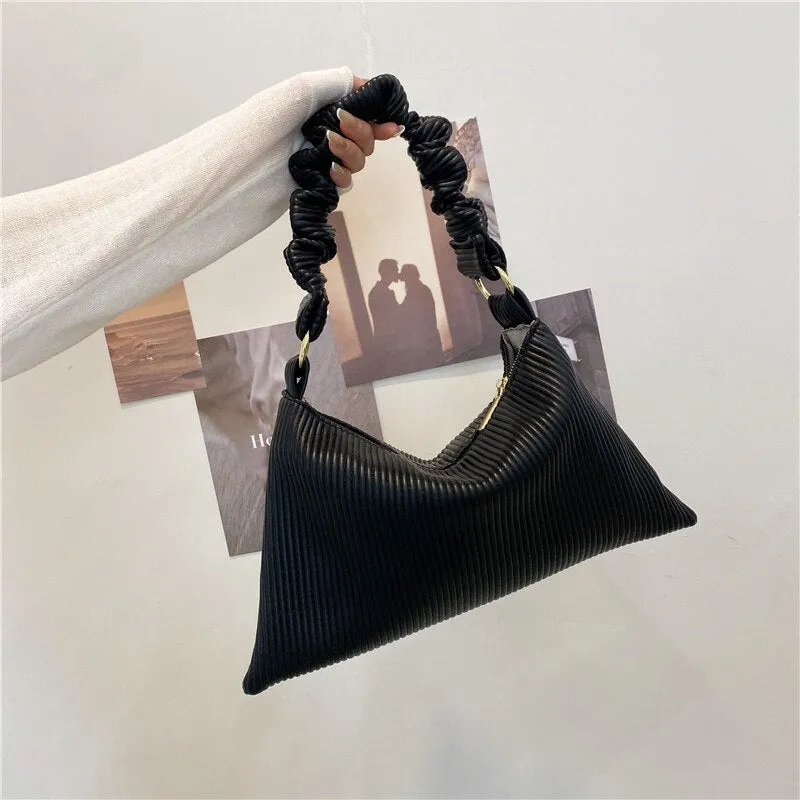 Christmas Gift Soft Leather Underarm Shoulder Bags for Women 2021 New High Capacity Pleated Lady Top Handle Handbag Female Fold Tote Bag