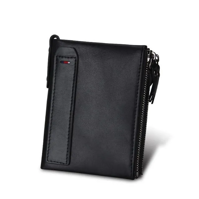 Crazy Horse Genuine Leather Double Zipper Wallet - 5 Colors