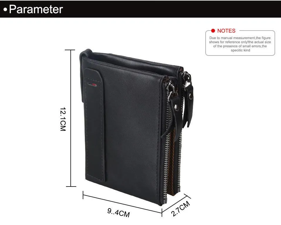 Crazy Horse Genuine Leather Double Zipper Wallet - 5 Colors
