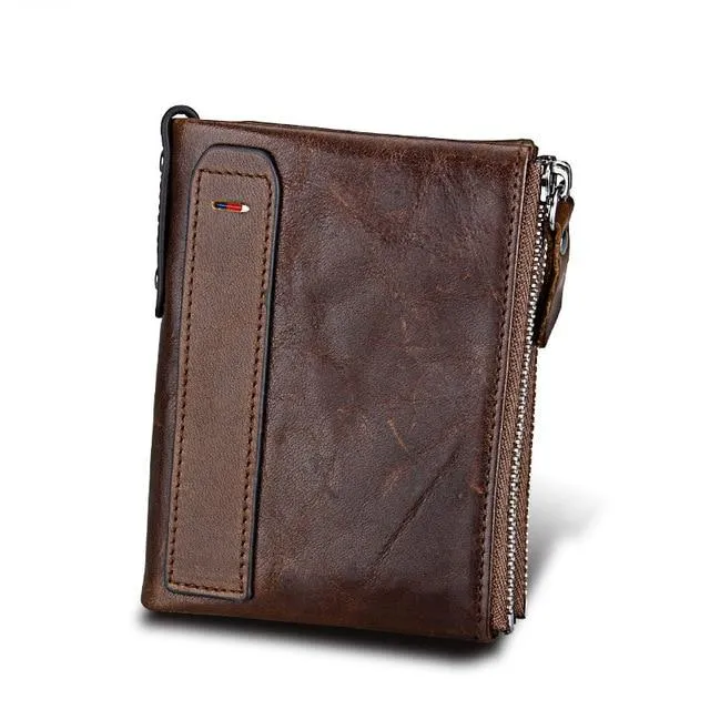 Crazy Horse Genuine Leather Double Zipper Wallet - 5 Colors