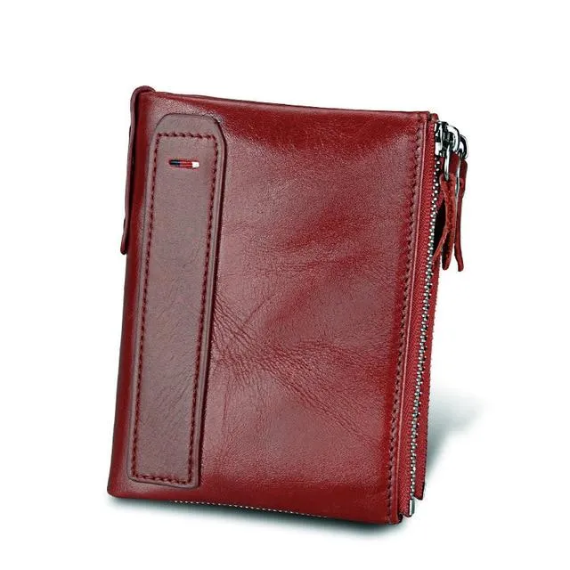 Crazy Horse Genuine Leather Double Zipper Wallet - 5 Colors
