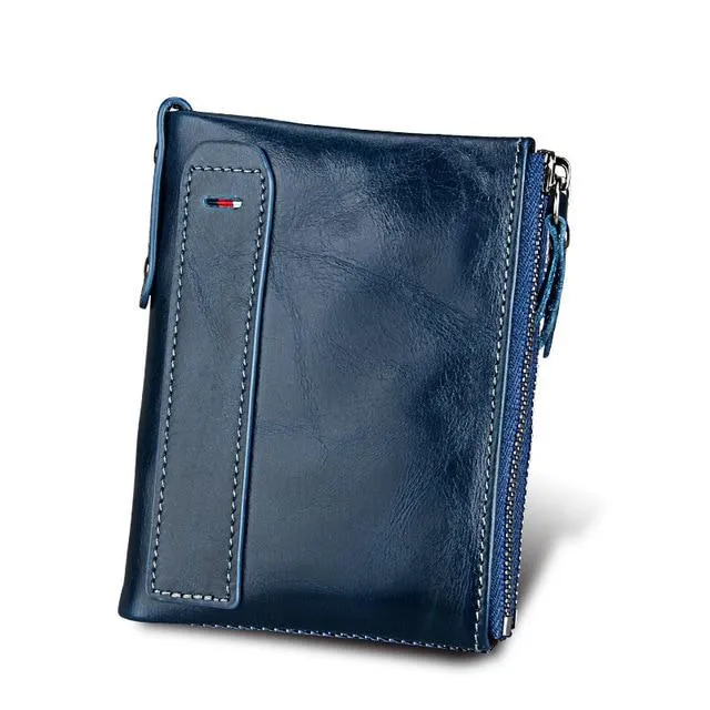 Crazy Horse Genuine Leather Double Zipper Wallet - 5 Colors