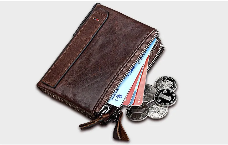 Crazy Horse Genuine Leather Double Zipper Wallet - 5 Colors