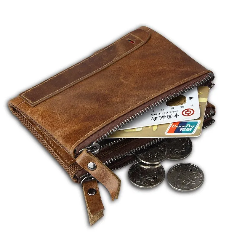 Crazy Horse Genuine Leather Double Zipper Wallet - 5 Colors