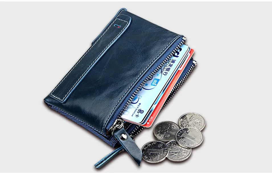 Crazy Horse Genuine Leather Double Zipper Wallet - 5 Colors
