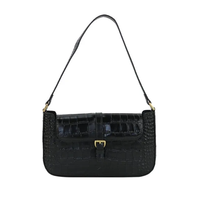 Crocodile Pattern Leather Shoulder Bag Female