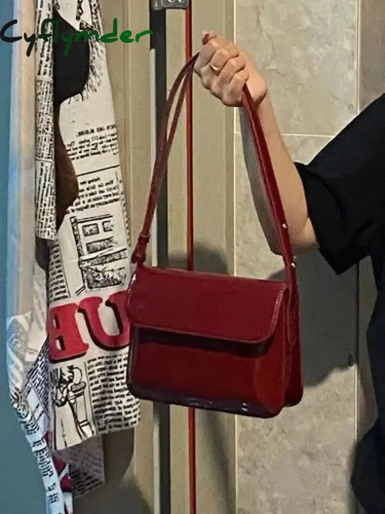 Cyflymder Elegant Patent Leather Women's Small Square Bag Ladies Vintage Shoulder Crossbody Bags Fashion Simple Female Handbags Tote Purse