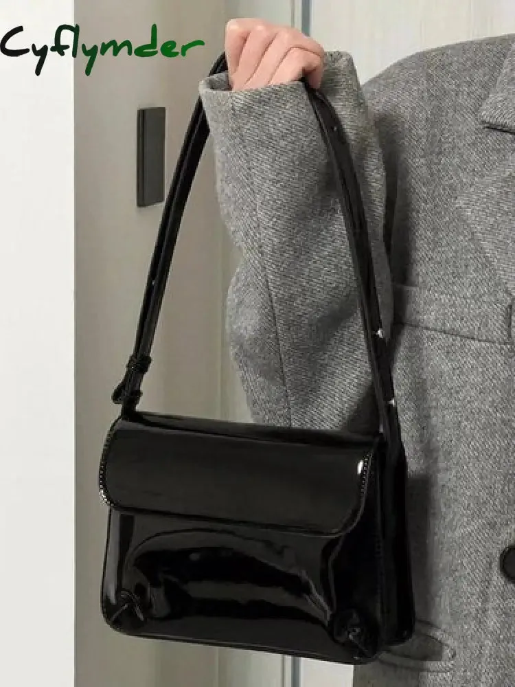 Cyflymder Elegant Patent Leather Women's Small Square Bag Ladies Vintage Shoulder Crossbody Bags Fashion Simple Female Handbags Tote Purse