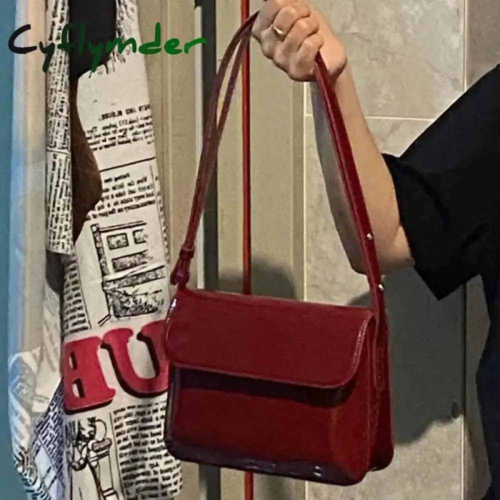 Cyflymder Elegant Patent Leather Women's Small Square Bag Ladies Vintage Shoulder Crossbody Bags Fashion Simple Female Handbags Tote Purse