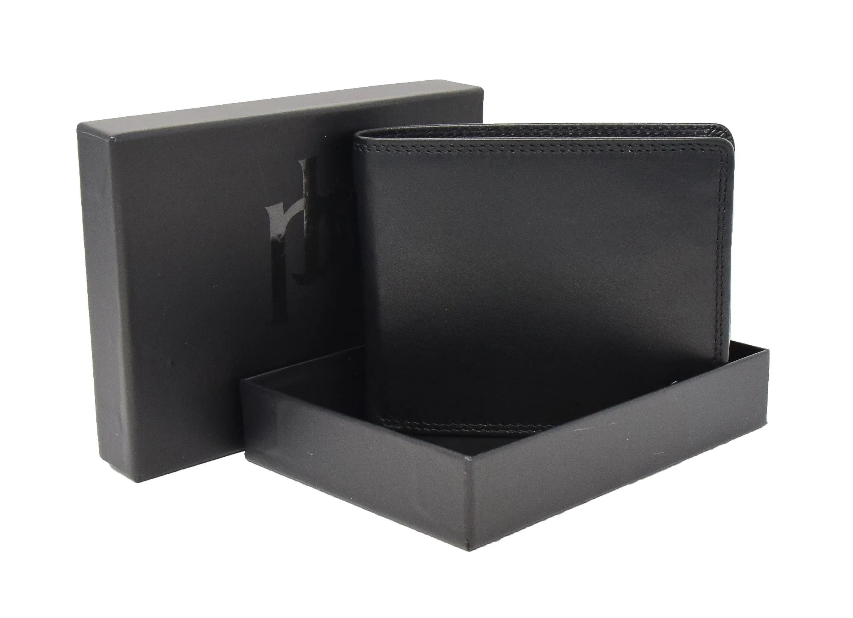 DR415 Men’s Real Leather Large Size Bifold Wallet Black
