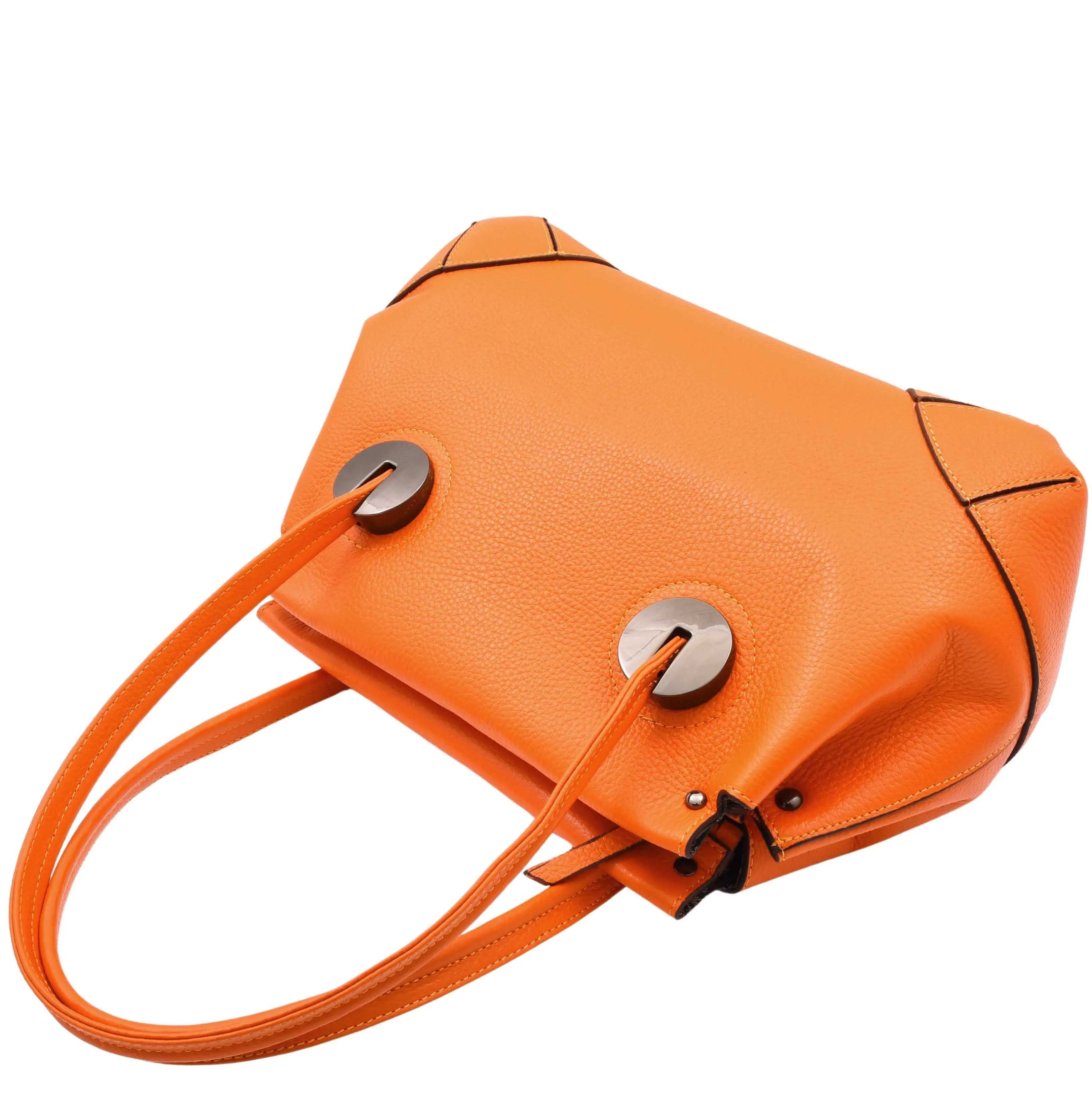 DR584 Women's Medium Tote Zip Shoulder Bag Leather Handbag Orange