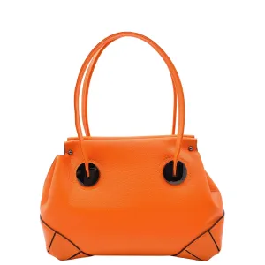 DR584 Women's Medium Tote Zip Shoulder Bag Leather Handbag Orange