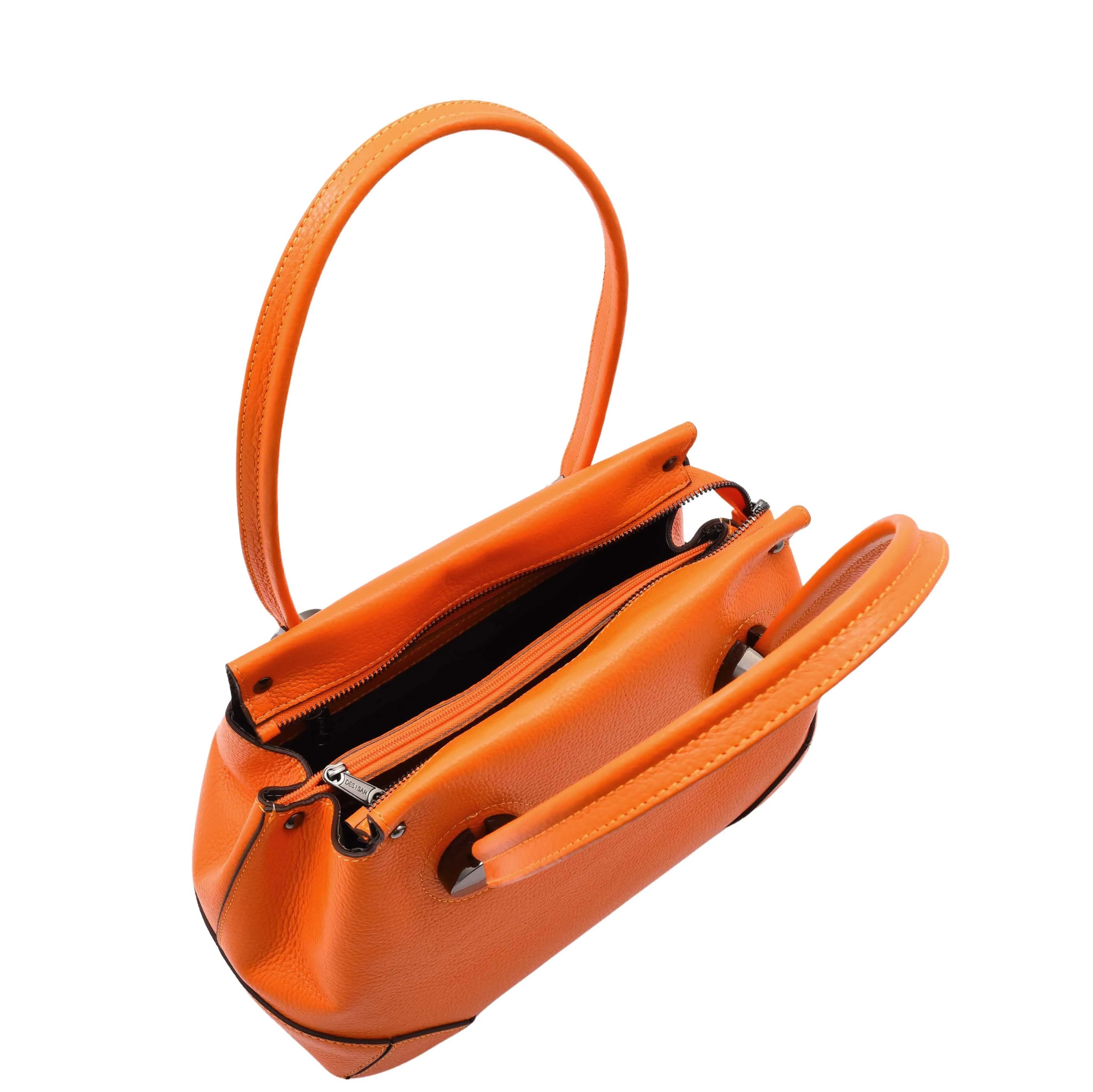DR584 Women's Medium Tote Zip Shoulder Bag Leather Handbag Orange