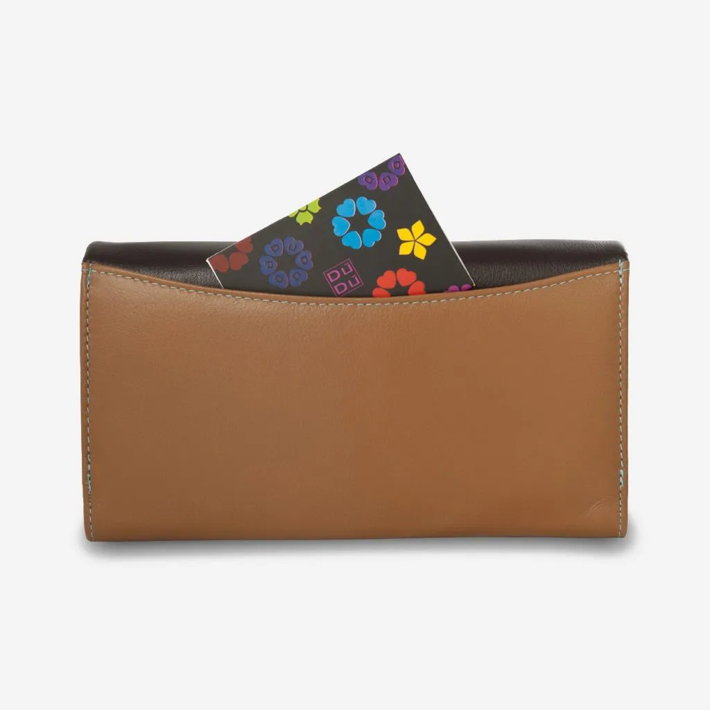DuDu Colorful Leather Wallet For Women - Brown