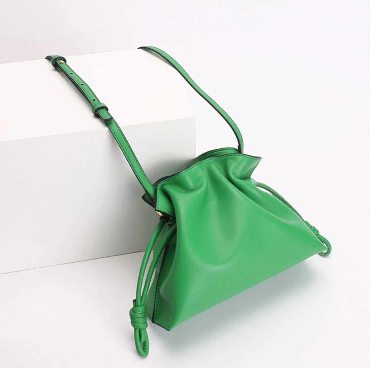 Elegant Small Cowhide Leather Shoulder Bag Crossbody Bag for Women with Drawstring Closure