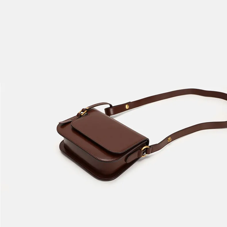 Elegant Womens Flap Crossbody Bag Brown Shoulder Bag