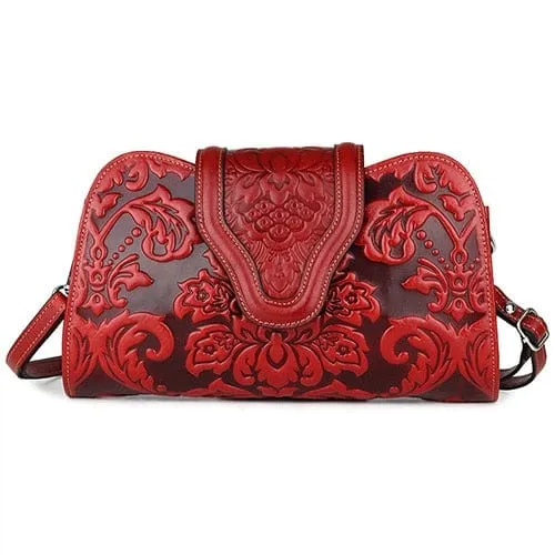 Embossed Green Genuine Leather Skin Messinger Handbags - Ailime Designs