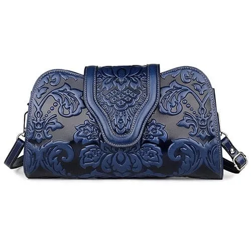 Embossed Green Genuine Leather Skin Messinger Handbags - Ailime Designs