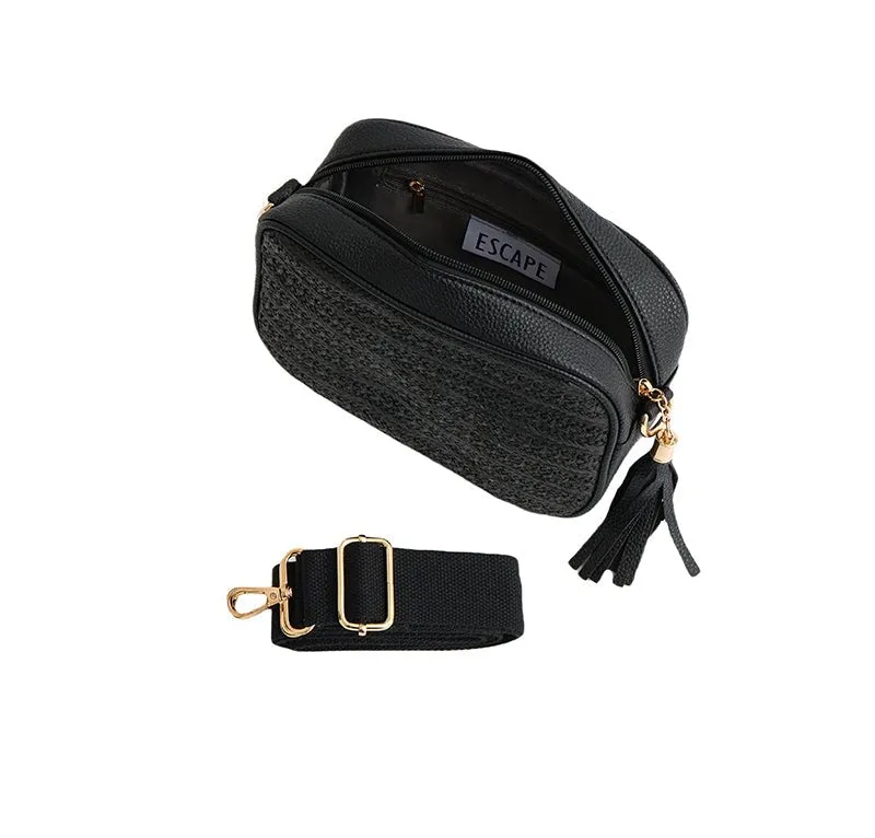 Escape Crossbody Rafia Weave Bag | Black