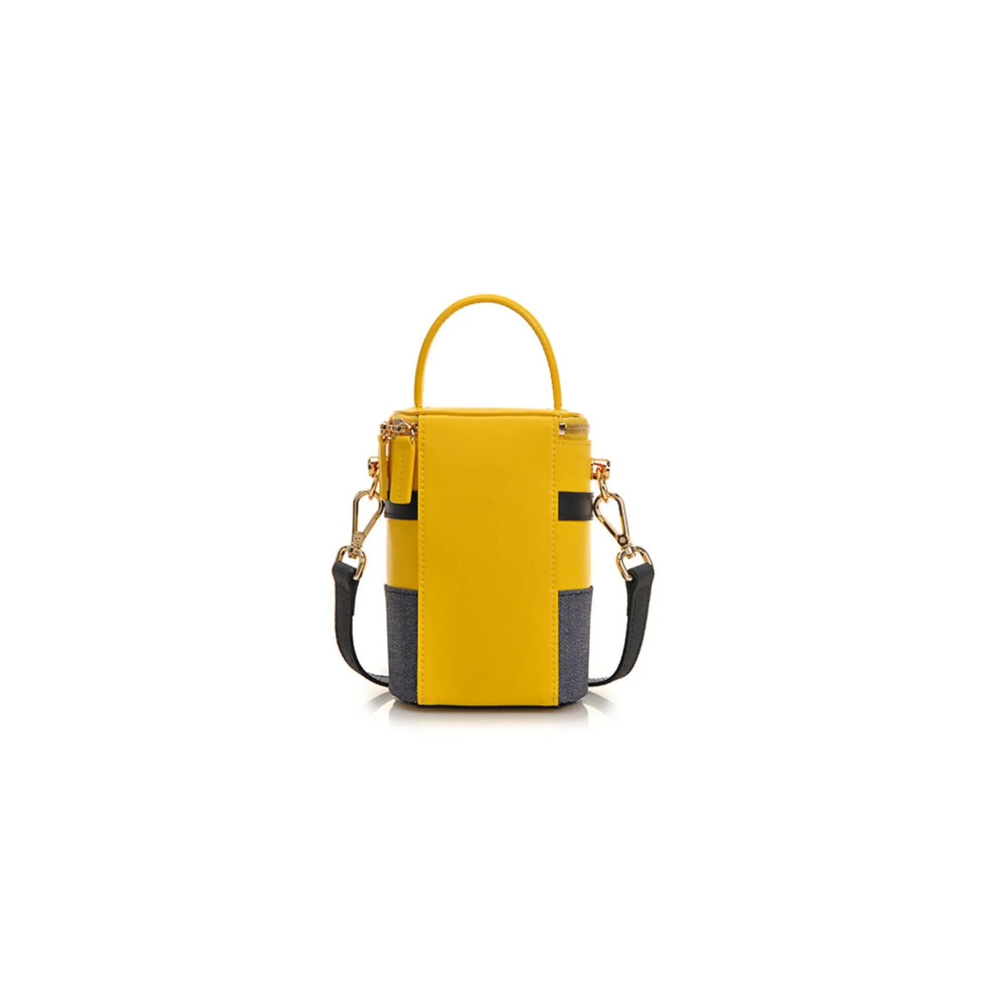 FION Minions Denim with Leather Shoulder Bag - Yellow / Blue