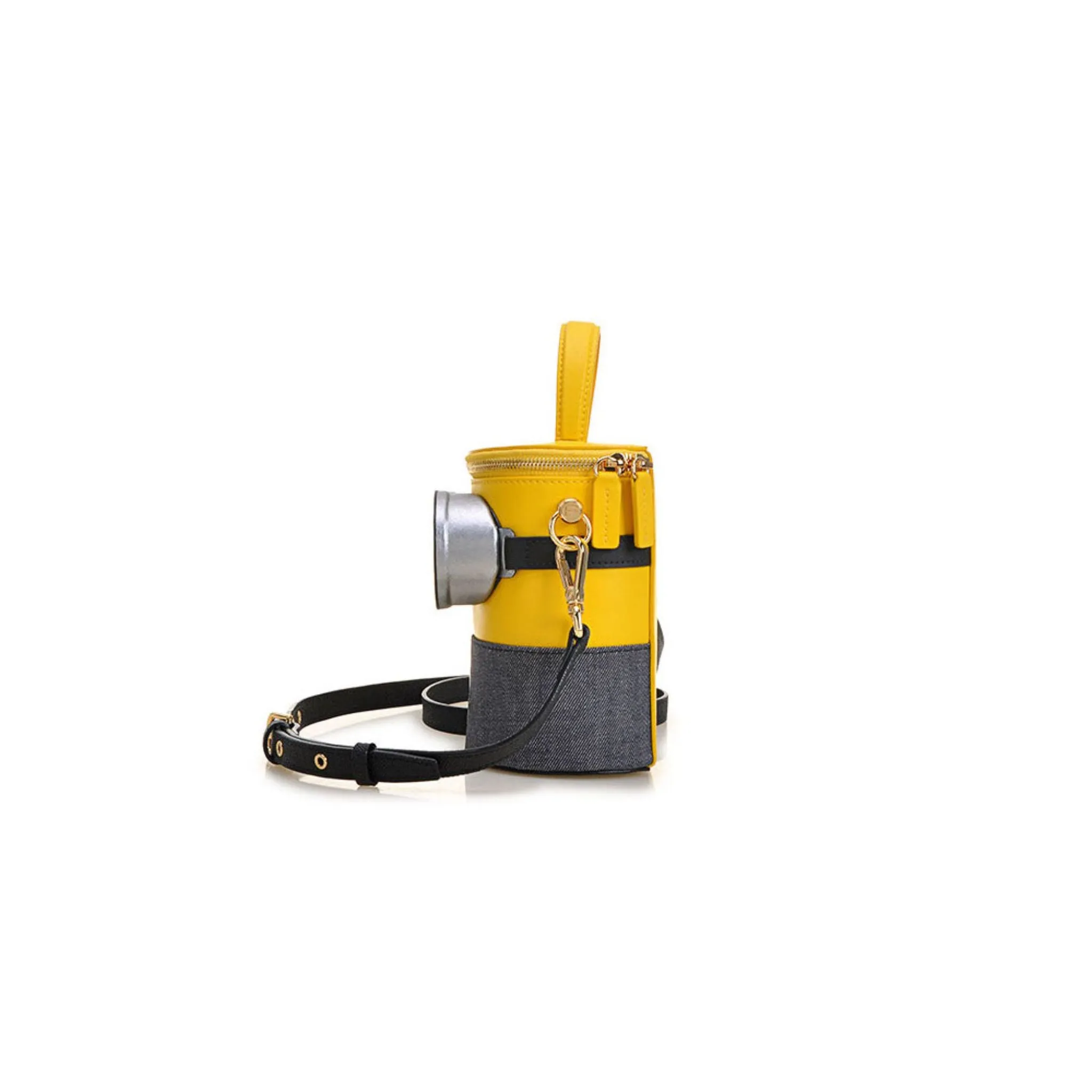 FION Minions Denim with Leather Shoulder Bag - Yellow / Blue