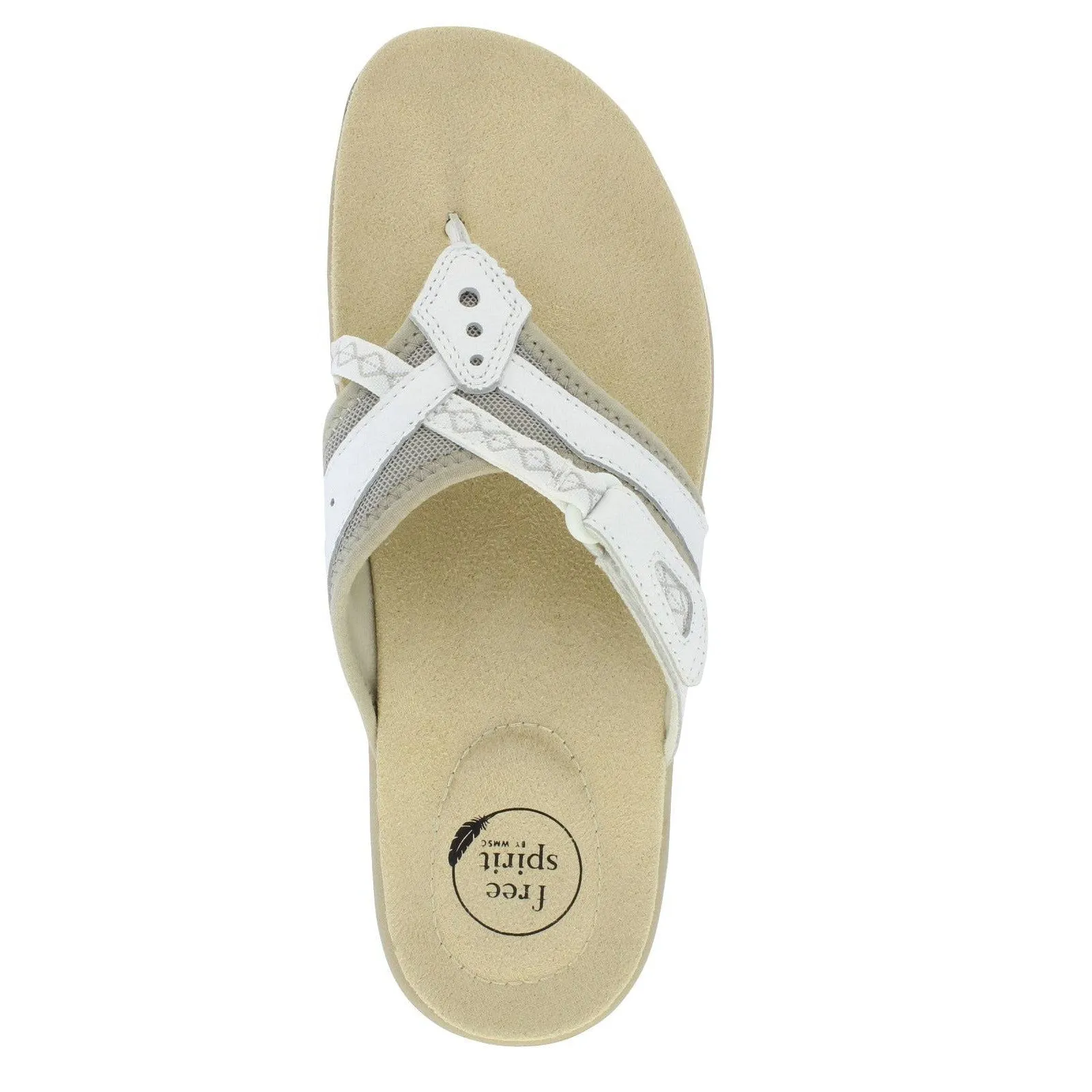Free Spirit Juliet Ladies White Suede & Textile Toe-Post Sandals